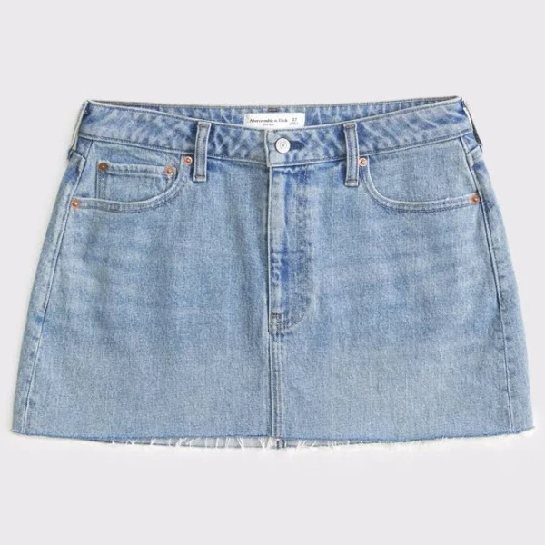 Abercrombie & Fitch Women's Curve Love Mid Rise Denim Mini Skirt