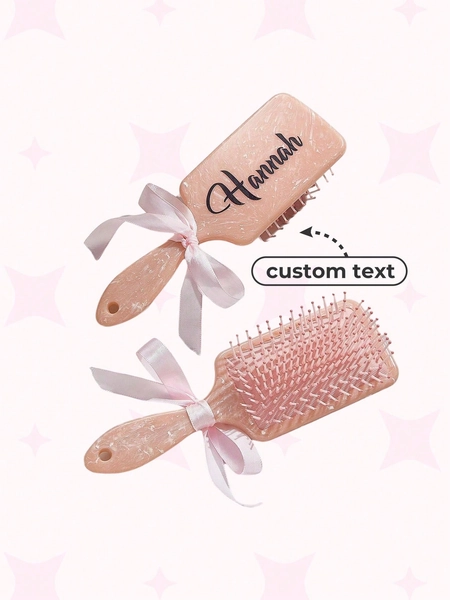 1pc Custom Comb, Personalized Hairbrush, Engraved Detangling Hairbrush, Custom Name Bridesmaid Gift, Birthday Gift For Teen Girls, Anniversary Gift, Valentine's Day Gift, Wedding, Mother's Day, Ornamental Letter Design, Unique Customized Personal Gifts For Her, Girlfriend, Grandparents, Solid Color, Casual Leisure, Soft, Colorful, Ideal Gift For Friends, Boyfriend