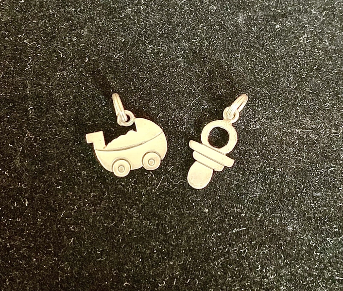 Vintage .925 Sterling Charms. A Baby Carriage And A Pacifier Included. 3 Grams