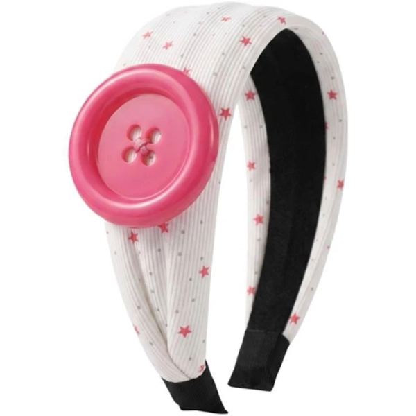Dopamine Large Button Headband Retro Star Polka Dot Fabric Comfort Hair Band for Girls Daily Party Photo
