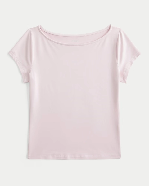Short-Sleeve Seamless Fabric Slash-Neck T-Shirt