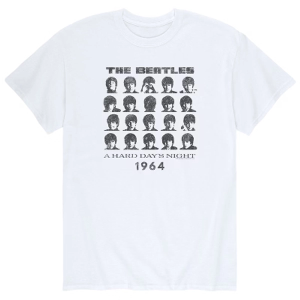 Men's The Beatles Distressed A Hard Day's Night 1964 Short Sleeve Graphic T-Shirt - White - Medium
