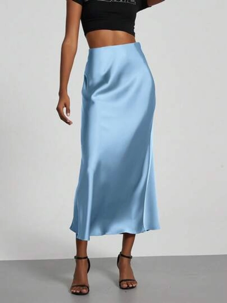 Se-Hore Fashion Women's Elastic Satin Finish Maxi Skirt, Suitable For All Seasons