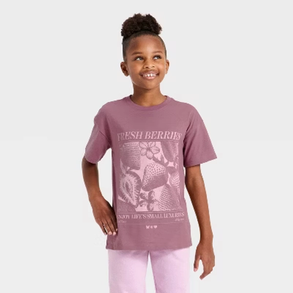 Girls' Short Sleeve Oversized Berries Graphic T-Shirt - Cat & Jack™ Purple M