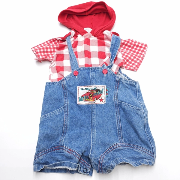 Vintage Little Boy Rebel Denim Overalls Set Size 18 Month Hip Hop Streetwear 80s