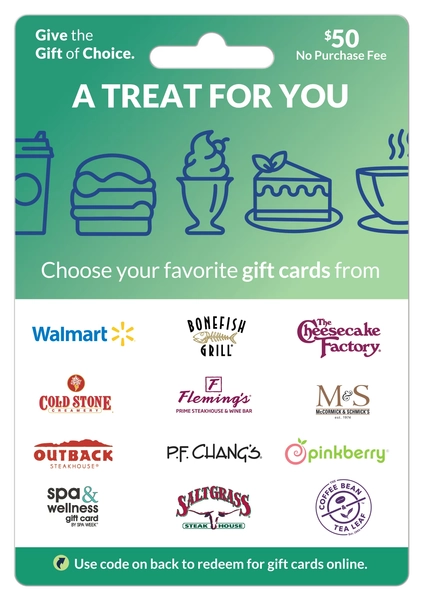 $50 A Treat For You – ChooseYourCard Gift Card&nbsp; - Walmart.com