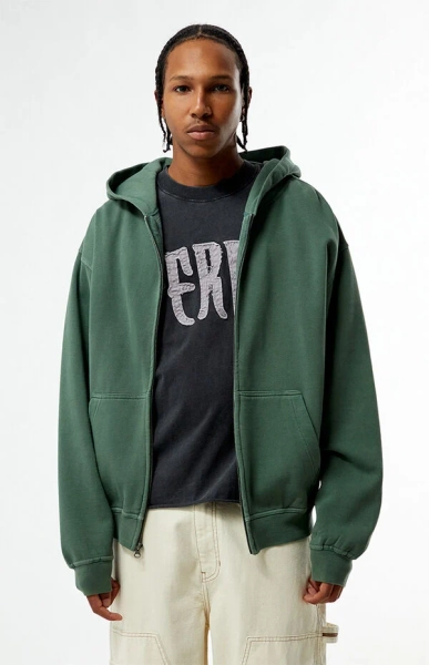 Green Vintage Wash Full Zip Hoodie