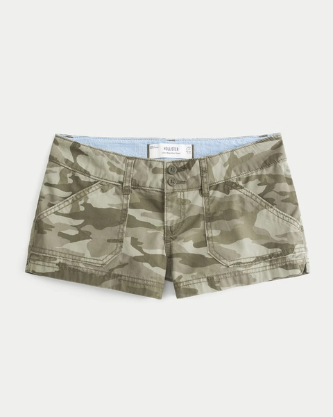 Low-Rise Camo Poplin Mini Shorts