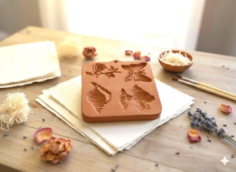 Vintage Xotton Press Terracotta Cookie Mold – Butterfly, Rose, Fish, Shell Designs