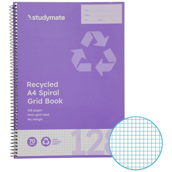Studymate A4 Spiral Grid Notebook 128 Page