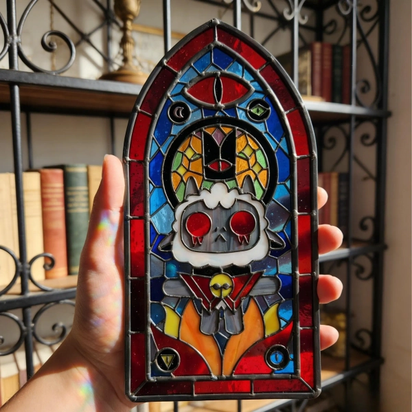 Cult of the Lamb Inspired Stained Glass Standing Panel, Gothic Window Style Glass Decor, Light Transmitting Display, Game Art Gift