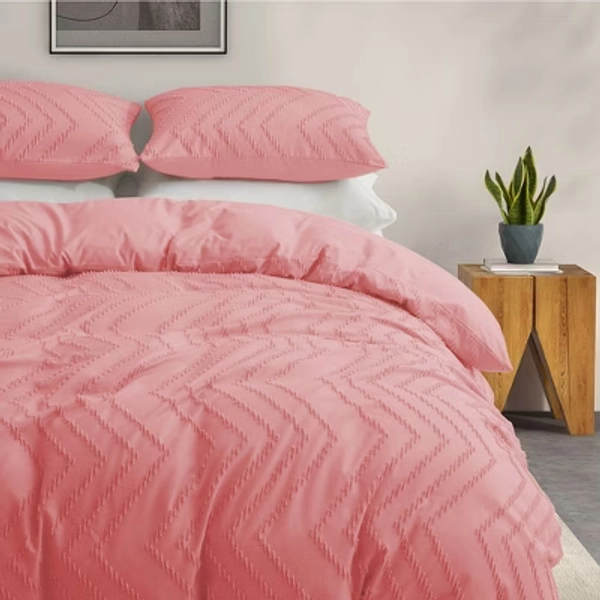Peace Nest Tufted Clipped Jacquard Geometric Duvet Cover & Pillowcase Set, Wave Light Pink, King, 106"x90"
