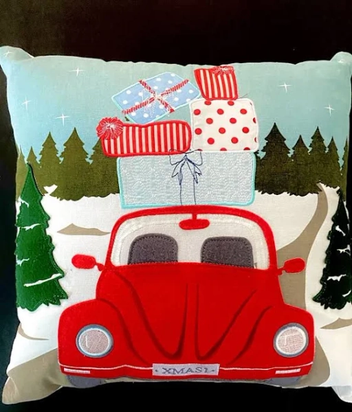 VAN MAUR~XMAS 1-COLORUL APPLIQUÉ FIRST CHRISTMAS PILLOW BABY