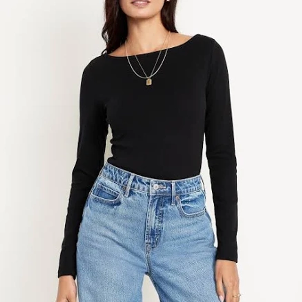 Old Navy Women's Snug Long-Sleeve Boat-Neck T-Shirt
