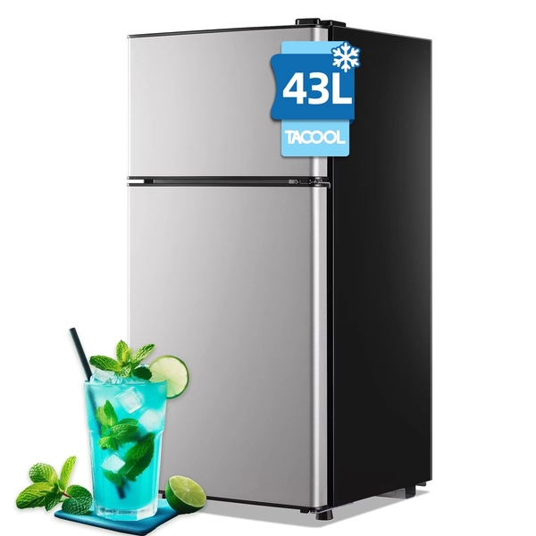 TACOOL Mini Refrigerator with Top Freezer 43 Liter Dual Door Small Refrigerator with 7-Level Adjustable Thermostat for Office, Silver - Walmart.com