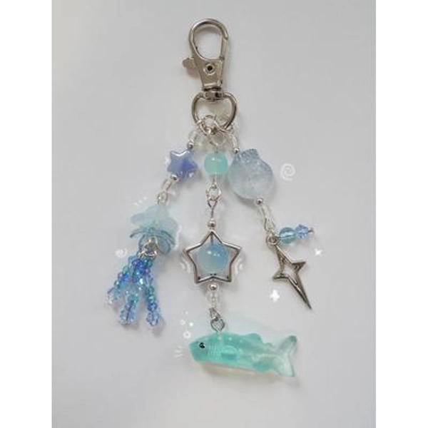 Ocean Keychain: Blue Sea Creatures, Silver Stars