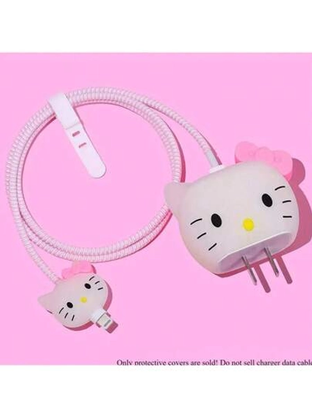  1Pc Sanrio Cute Hello Kitty Kuromi Silicone Charger Protective Case Kawaii Kitty Cat USB Cable Protector For Phone 14 13 12 11 Pro Max Fast Charging Cable Charger Head Cover
