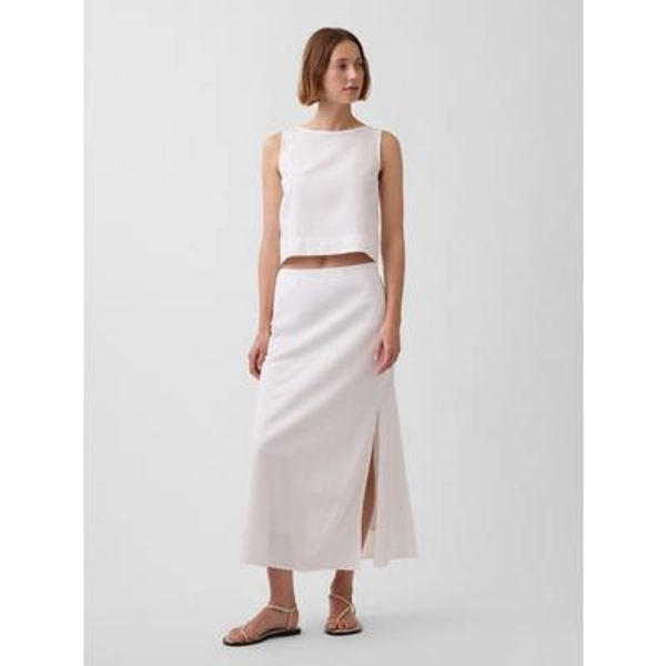 Linen-Blend Maxi Slip Skirt