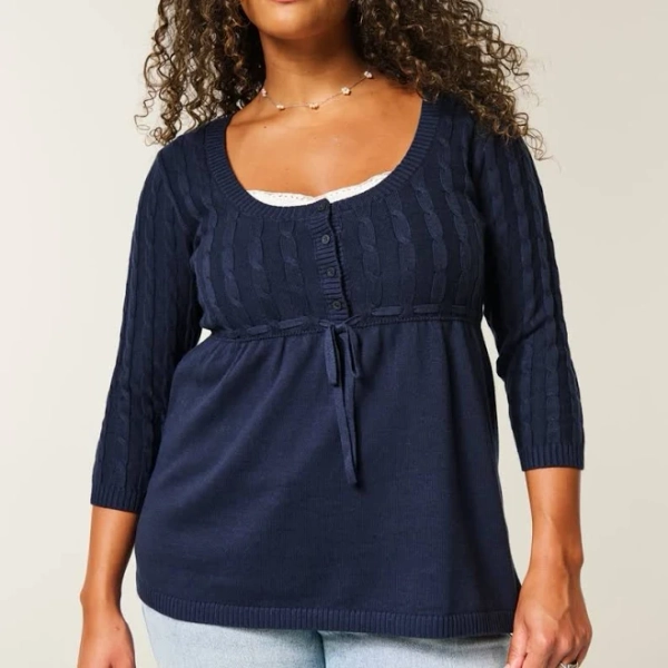 Hollister Women's Cable-Knit Babydoll Sweater