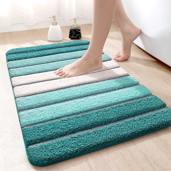 OEAKAY Bath Mat Bathroom Rug Absorbent Non-Slip Washable Shower Floor Mats Small Carpet 16"x24",Turquoise Teal and White - Walmart.com