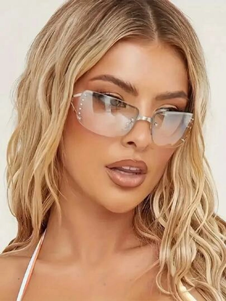 1pc Women's Square Wrap Around Transparent Silver Mirror Y2K Sports Style Rhinestone Fashion Fashion Glasses, Suitable For Daily, Music Festivals Fashion Glasses For Women Shades For Ladies Eyeglasses Fall Winter Outfits Beach Accessories Vintage Y2k Basics Business Casual Gifts Fashion Glasses For Women Shades For Ladies Eyeglasses Fall Winter Outfits Beach Accessories Vintage Y2k Basics Business Casual Gifts For Summer Beach Vacation,Outdoor,Travel