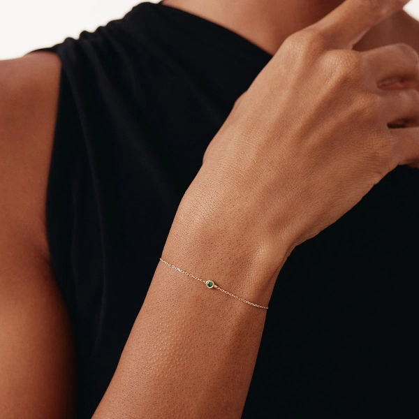 14K Solid Gold Birthstone Bracelet: Personalized Gemstone Solitaire