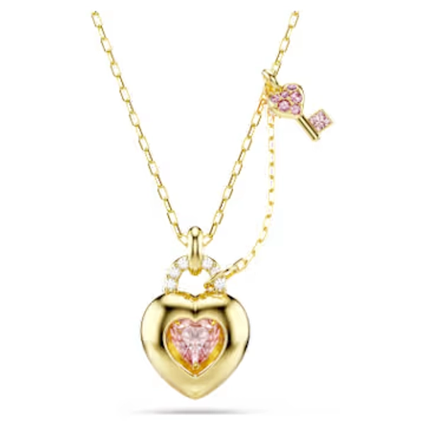 Idyllia pendant, Mixed cuts, Heart, Key, Pink, 18K gold finish