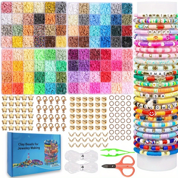 [Soft Clay Beads] 3520-9700pcs Soft Clay Beads Set | DIY Friendship Bracelet Making Kit, DIY Art and Crafts Gift, Party Gift