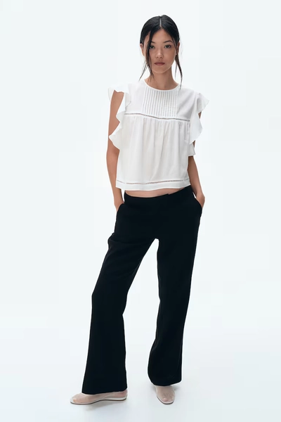 Linen-Blend Dress Pants - Black