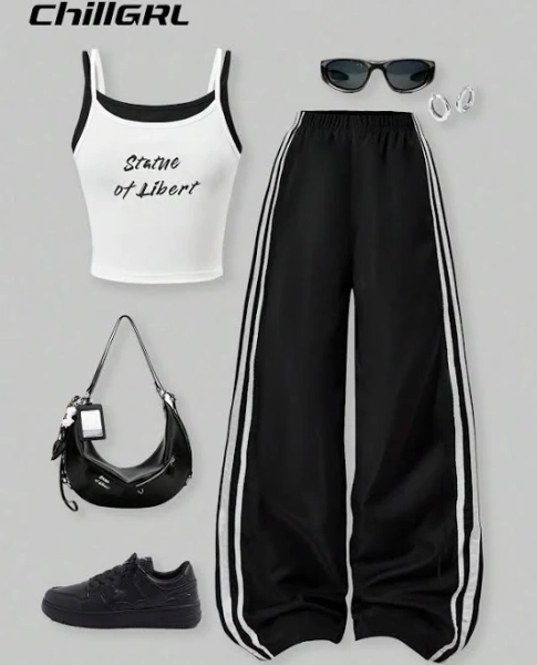 SHEIN Teen Girl Letter Print Camisole and Wide Leg Pants Set