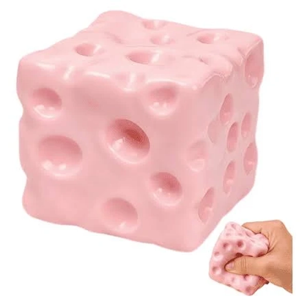 Pink Cheese Cube Squishy Stress Ball, Soft Slow Rising Cheese Squeeze Fidget Toy, Cute Food Shaped Sensory Stress Ball, Novelty Gift for Kids Adults,