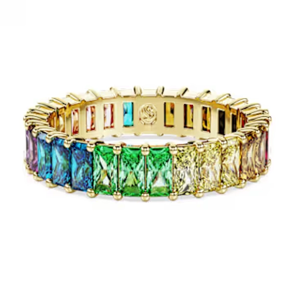 Matrix ring, Baguette cut, Multicolored, Gold-tone plated