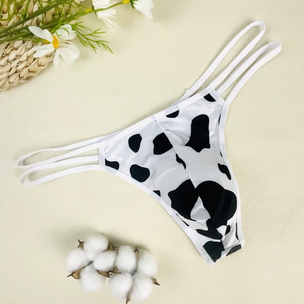 1pc Men'S Breathable Elastic Thong, Quick-Dry Comfortable Fabric, Cow Print Design, Sexy Lingerie