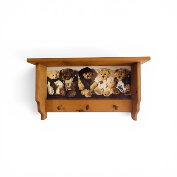 Vintage Teddy Bear Wall Shelf Coat Rack Wood Nursery Hooks 26”