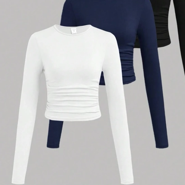 SHEIN Teen Girl Ruched Long Sleeve Crew Neck T-shirt