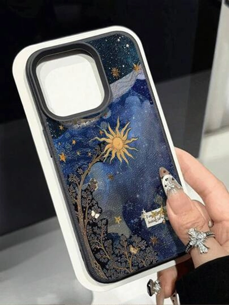 1 Pc Black Night Vintage Sun Pattern Waterproof Shockproof Anti-Slip Soft Phone Case Protector Compatible With Apple, And Phones Anti-Fall Scratch Resistant