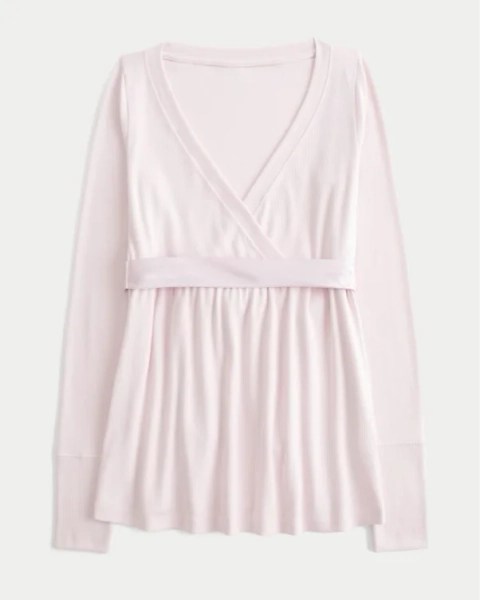 Easy Long-Sleeve Wrap-Front Babydoll Top