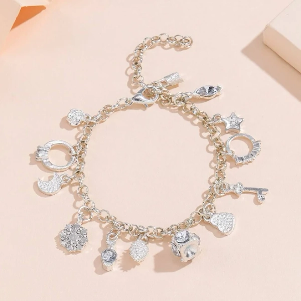 Rhinestone Moon & Star Charm Bracelet