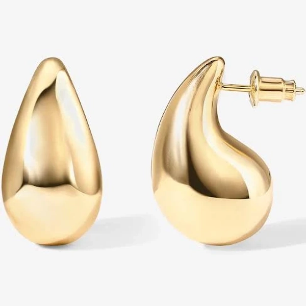 Pavoi 14K Gold Plated 925 Sterling Silver Post Teardrop Chunky Hoop Earrings Women