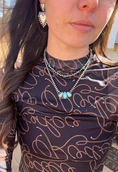 Tear drop turquoise and Navajo pearl necklace, western necklace, cowgirl necklace, Navajo pearls, short western necklace, rodeo accessories