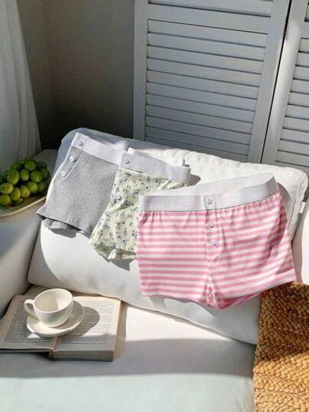 Comfortcana Multicolor Women's Elastic Waist Button Design Casual Versatile Shorts