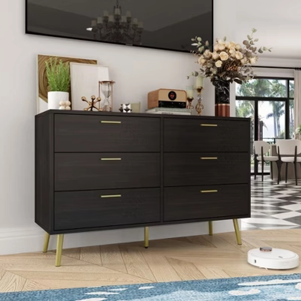 Famapy 47.2"W Dark Brown Modern Dresser With 6 Drawers Sleek Organizer Unit