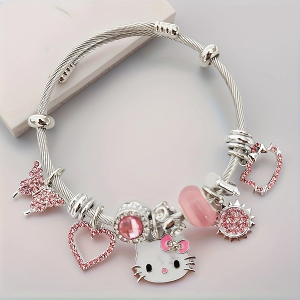 Sanrio for hello kitty Hollow Heart Butterfly Enamel Pendant Bracelet, Available in Three Colors, Cute Women'S Cartoon Accessories, Adjustable Shiny Accessories, Birthday And Mother'S Day Gifts
