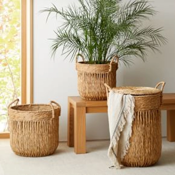 Vertical Lines Seagrass Baskets - Large Round