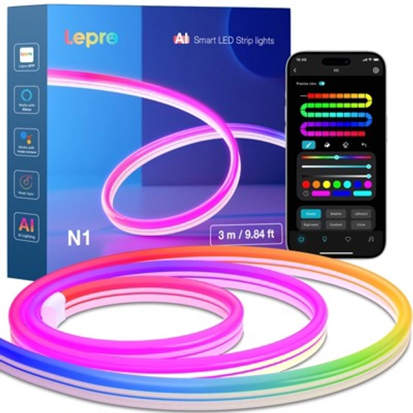 Lepro N1 AI Smart RGB Rope Lights, LightBeats Music Sync, Color Segment DIY, Voice Control Via App, 9.84ft Wi-Fi & Bluetooth LED Strip Lights