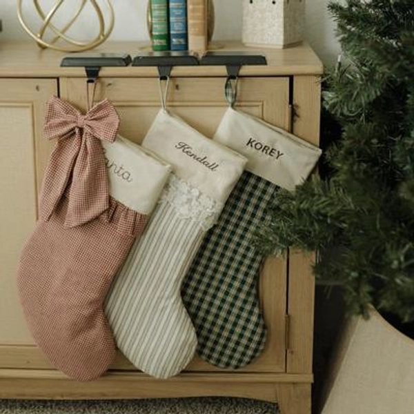 Personalized Christmas Stocking - With Name Embroidery, Bow, Ruffle Cuff, Scalloped Cuff and Lace Options