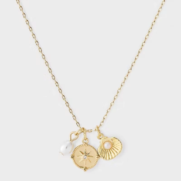 14k Gold Dipped Cubic Zirconia Star Pearl & Shell Necklace - Gold