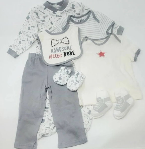 Baby Gear 8 Piece Baby Boy Set, 6-9 Month (color Gray, White)