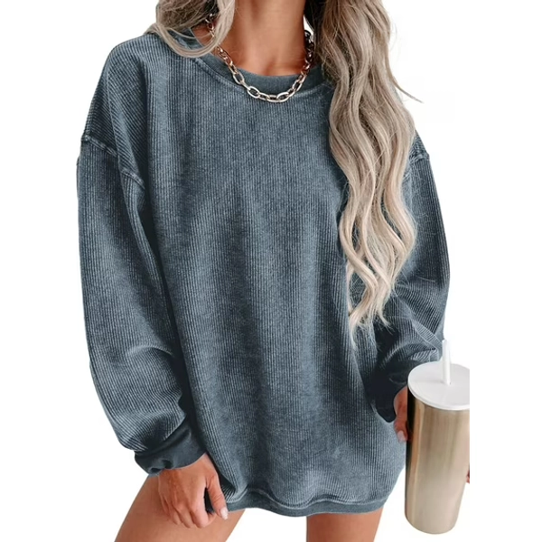 Eytino Womens Sweatshirt Oversized Casual Crew Neck Loose Corduroy Sweatshirt Pullover Fashion Long Sleeve Comfy Tops