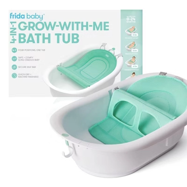 Frida Baby 4-in-1 Grow-With-Me Bath Tub: Drain Plug, Infant Head Support, Newborn Sling, Non-Skid Feet